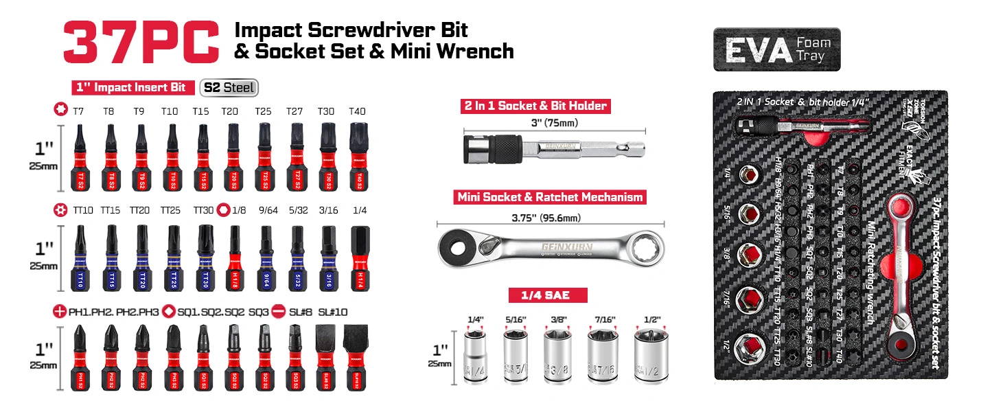 SAE High Torque Screwdriver Bit EVA Foam Tool Storage set for drill SAE High Torque Screwdriver Bit EVA Foam Tool Storage set for drill