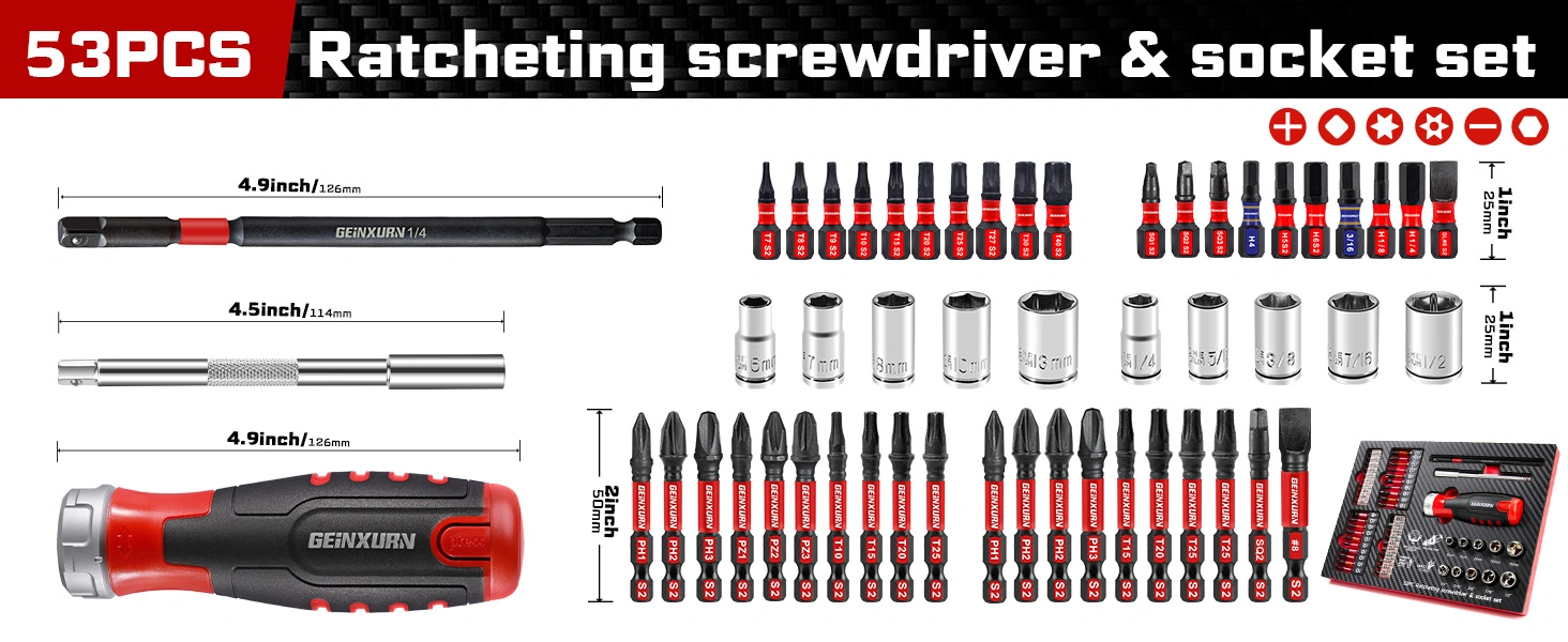 53PCS  Precision Ratchet Pro Screwdriver set with socket set for woodworking